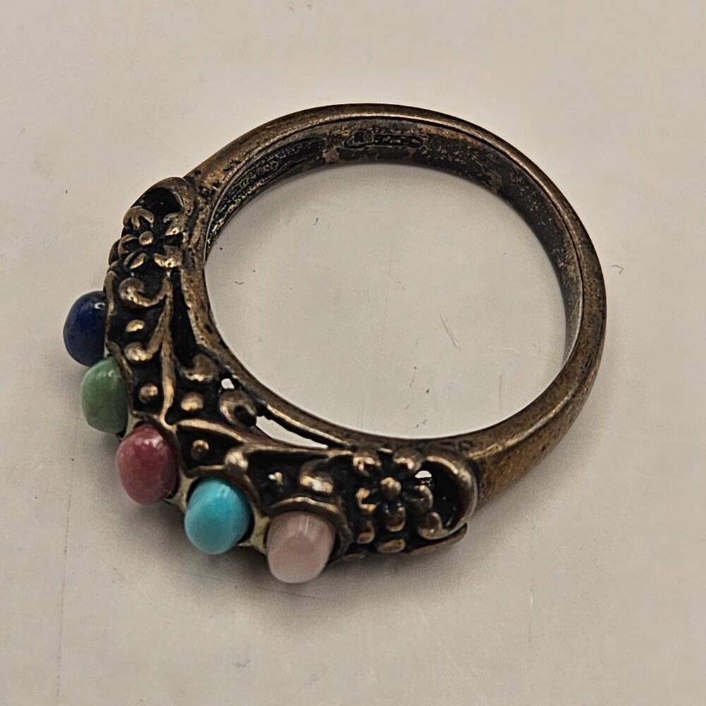 925 STERLING SILVER MULTI STONE RING BOHO TURQUOISE STYLE CABOCHON BAND